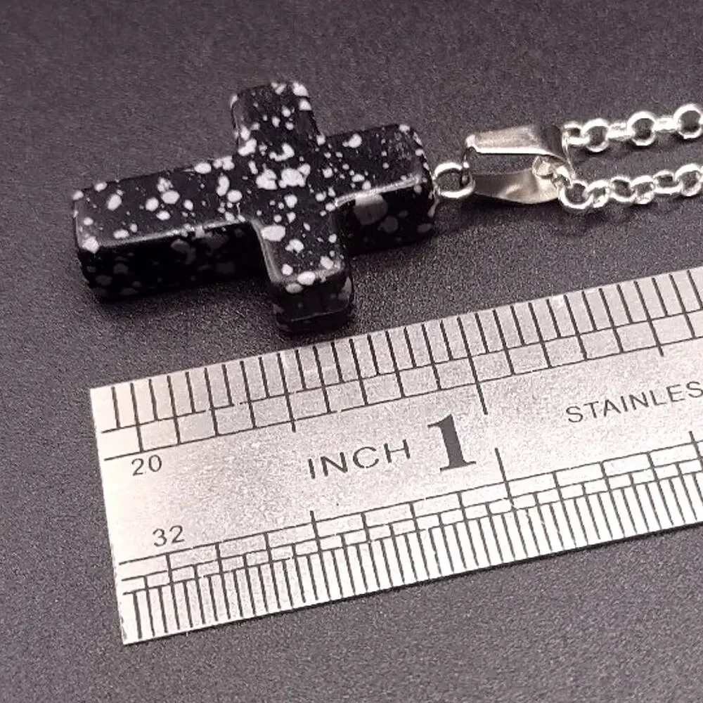 925 Silver Necklace With Black Granite Cross Valentine Anniversary Birthday Gift
